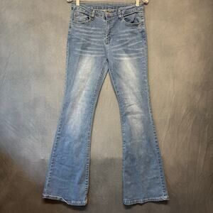 SHEIN Light Wash Flare Jeans High Waist Stretch Retro 70s Y2K Boho Denim Pants